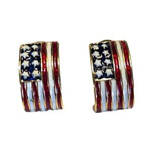 American Flag Gold-Tone Crescent Hoop Earrings With Stud Backings